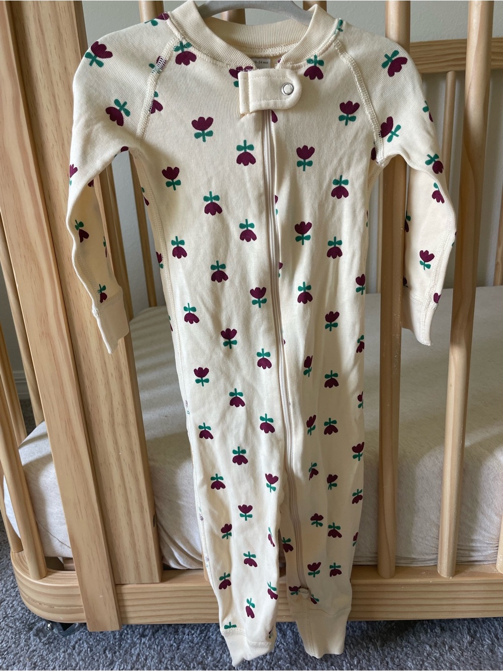 Hanna Andersson Cream Zip-Front Floral Sleeper Pajamas 100% Organic Cotton